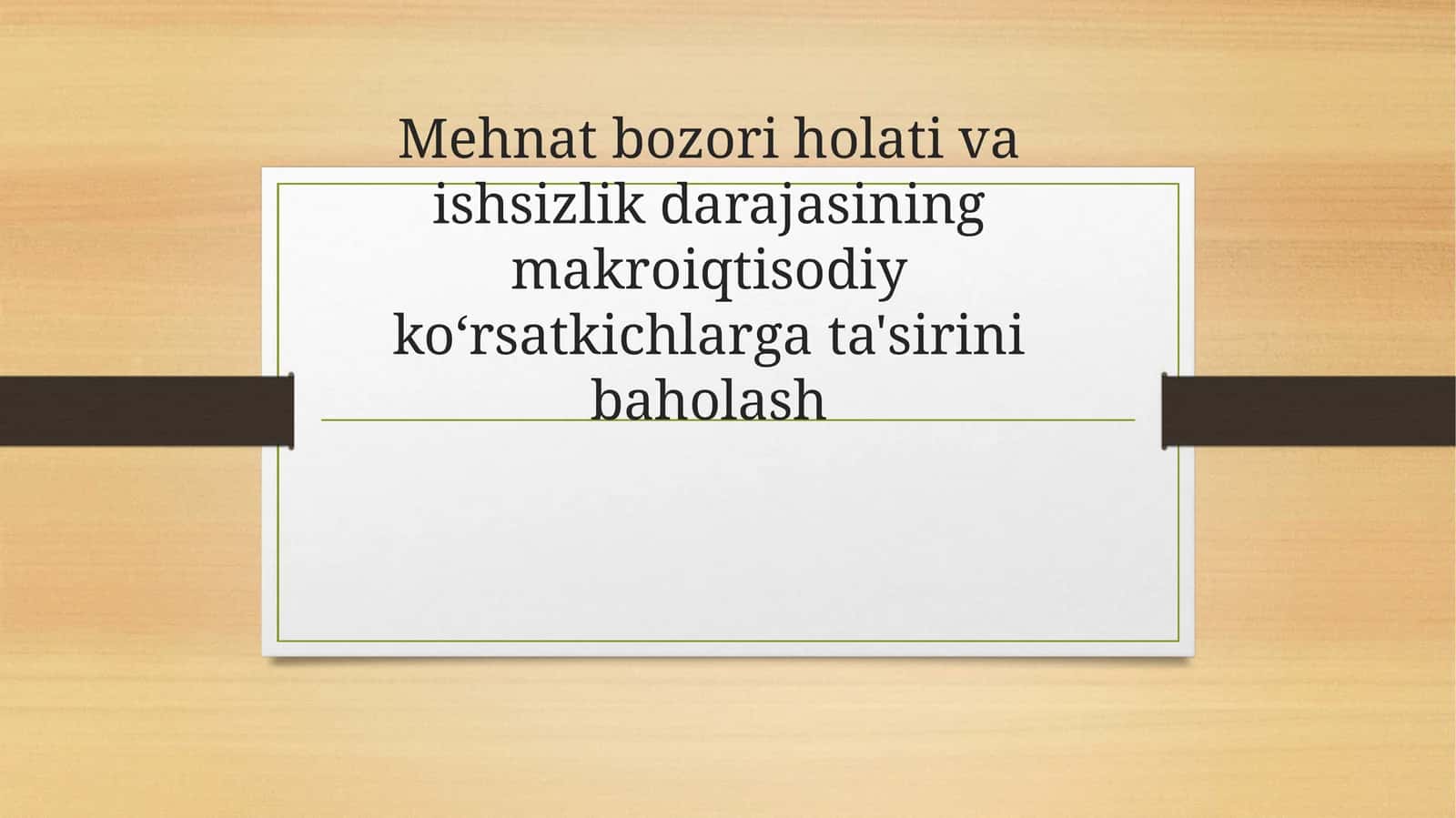Mehnat bozori holati va ishsizlik darajasi