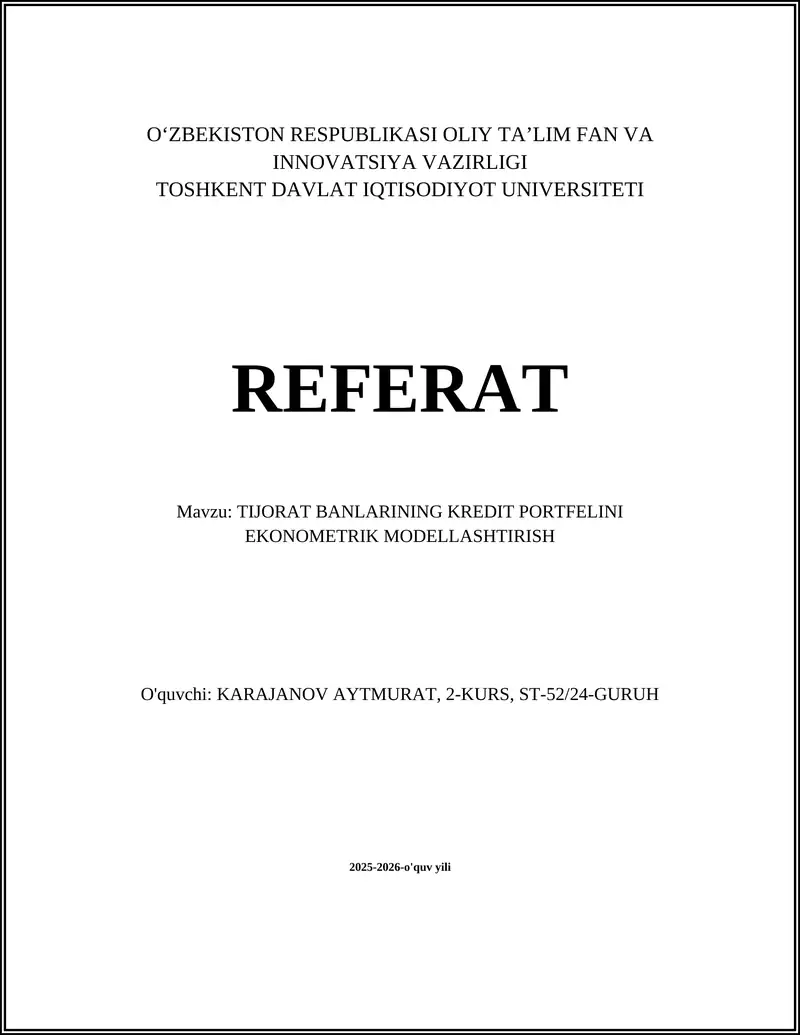Kredit portfelining default ehtimolini (PD) ekonometrik modellashtirish