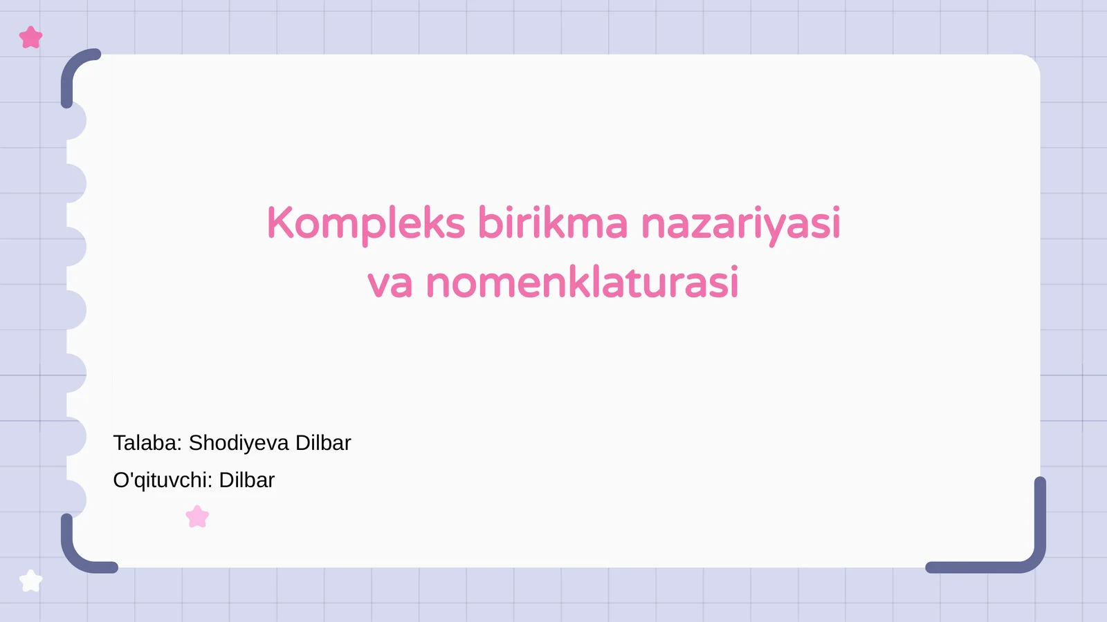 Kompleks birikma nazariyasi va nomenklaturasi