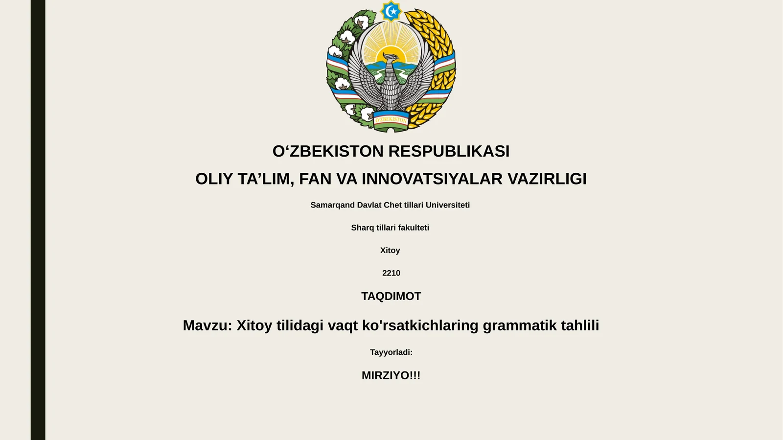 Xitoy tilidagi vaqt ko'rsatkichlaring grammatik tahlili