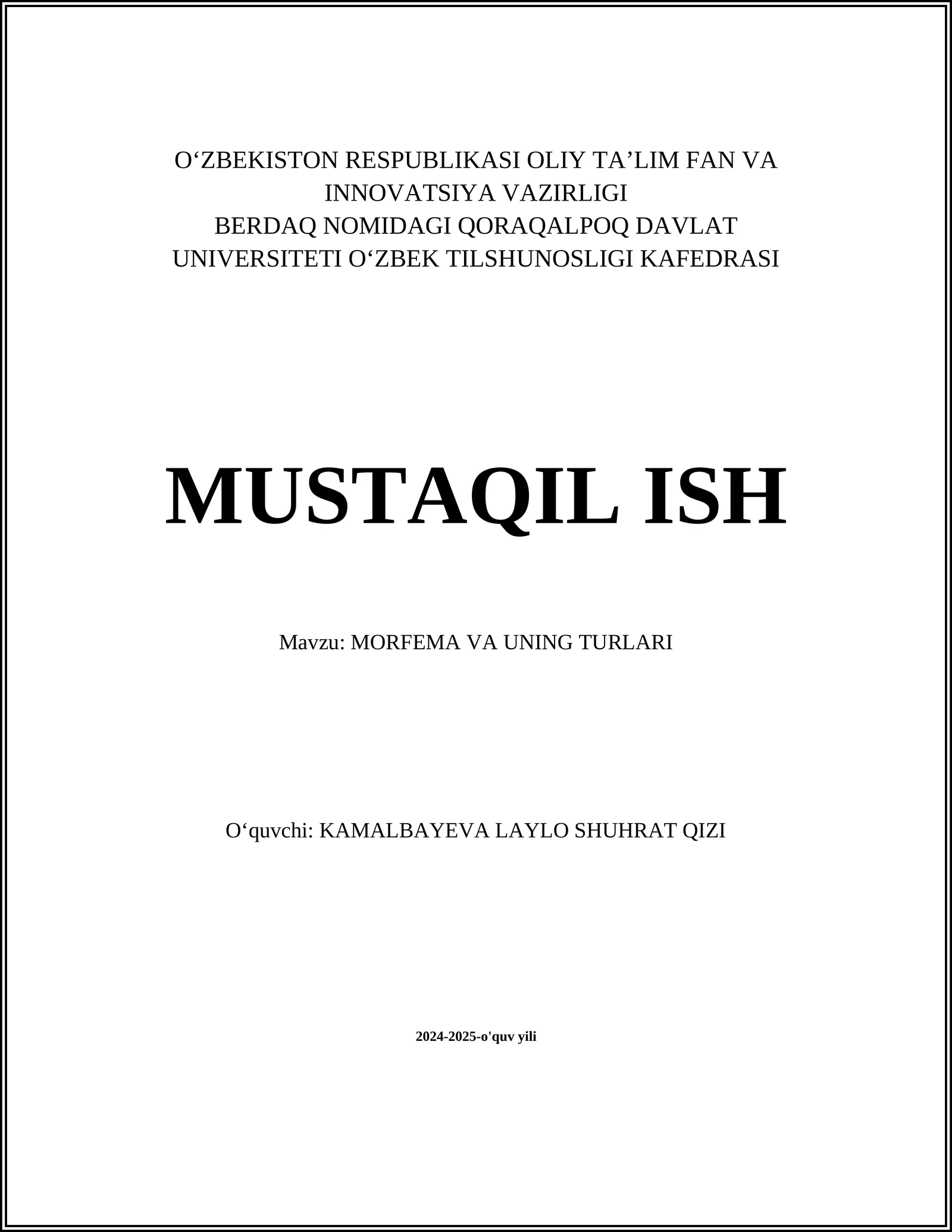MORFEMA VA UNING TURLARI