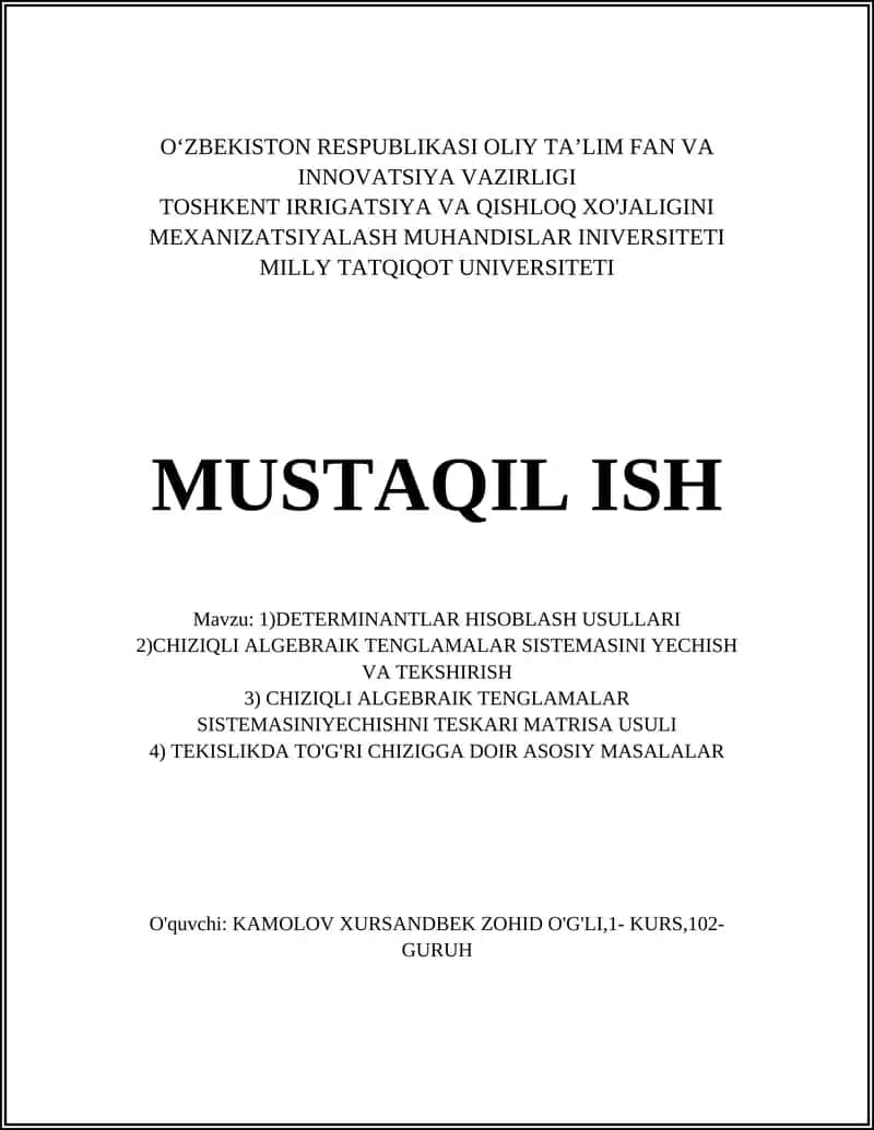 DETERMINANTLAR HISOBLASH USULLARI
