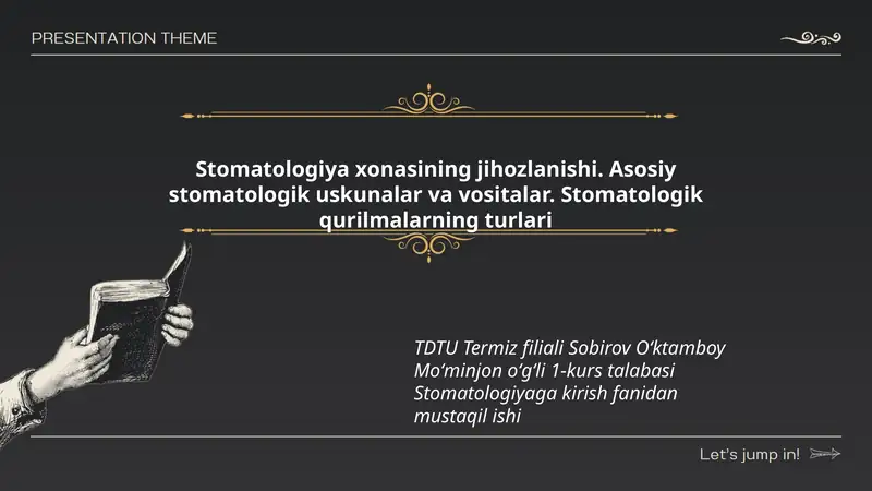 Stomatologiya xonasining jihozlanishi