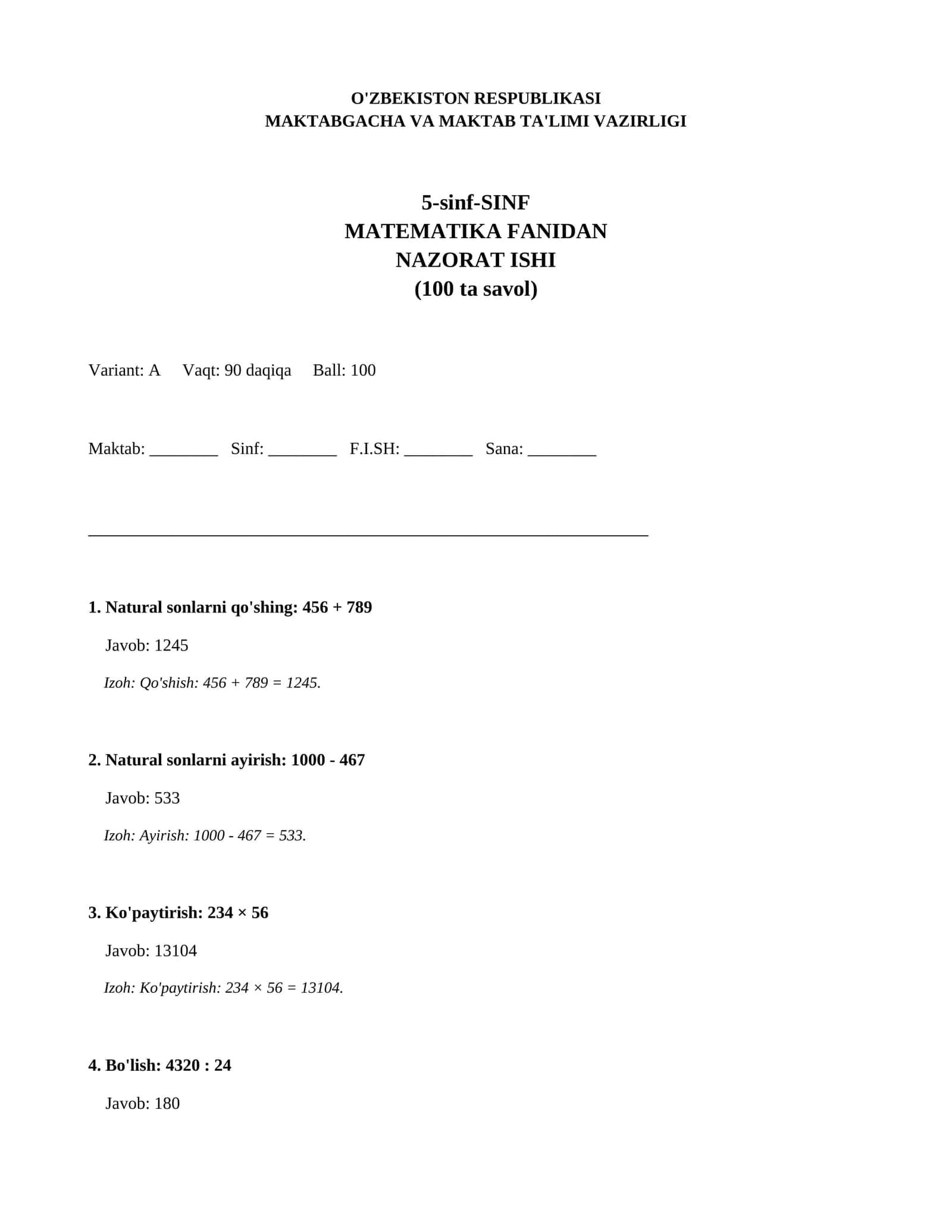 5-sinf-SINF MATEMATIKA FANIDAN NAZORAT ISHI