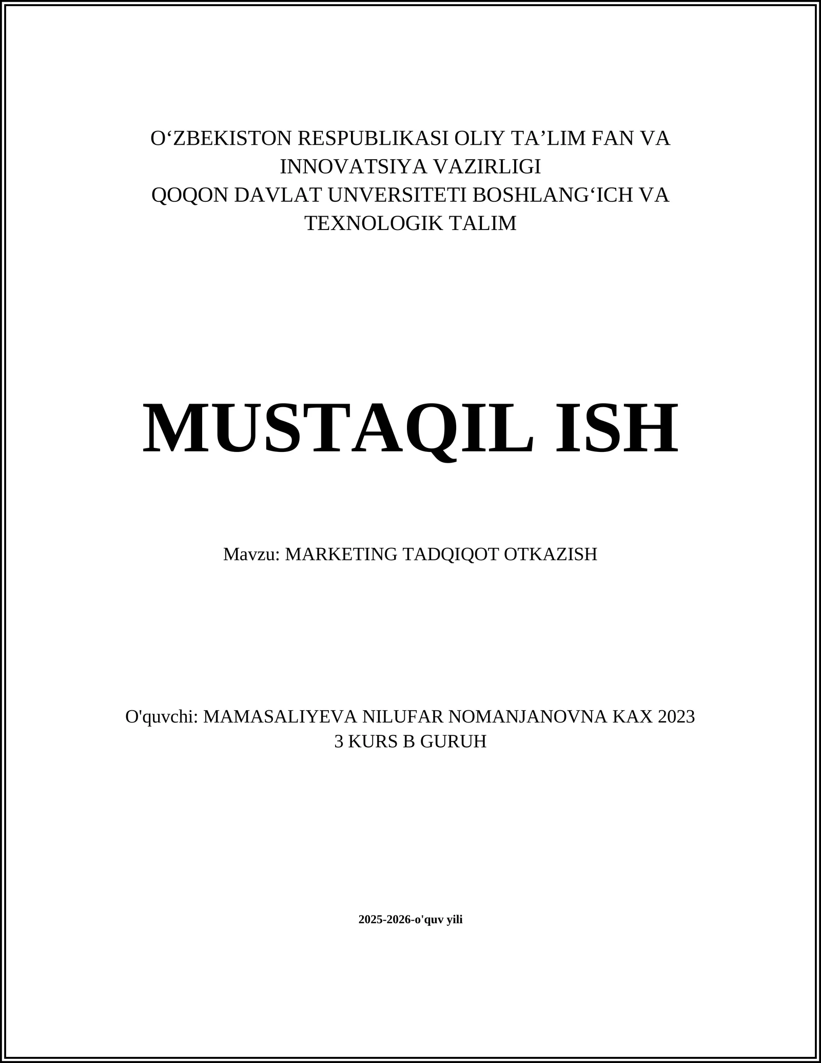 MARKETING TADQIQOT OTKAZISH