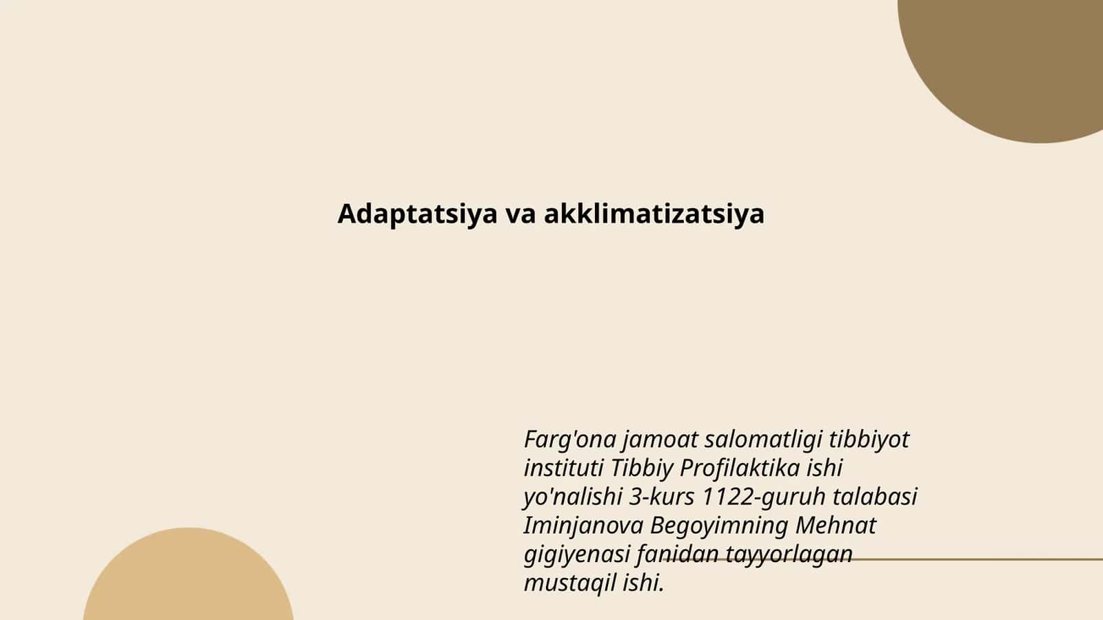 Adaptatsiya va akklimatizatsiya