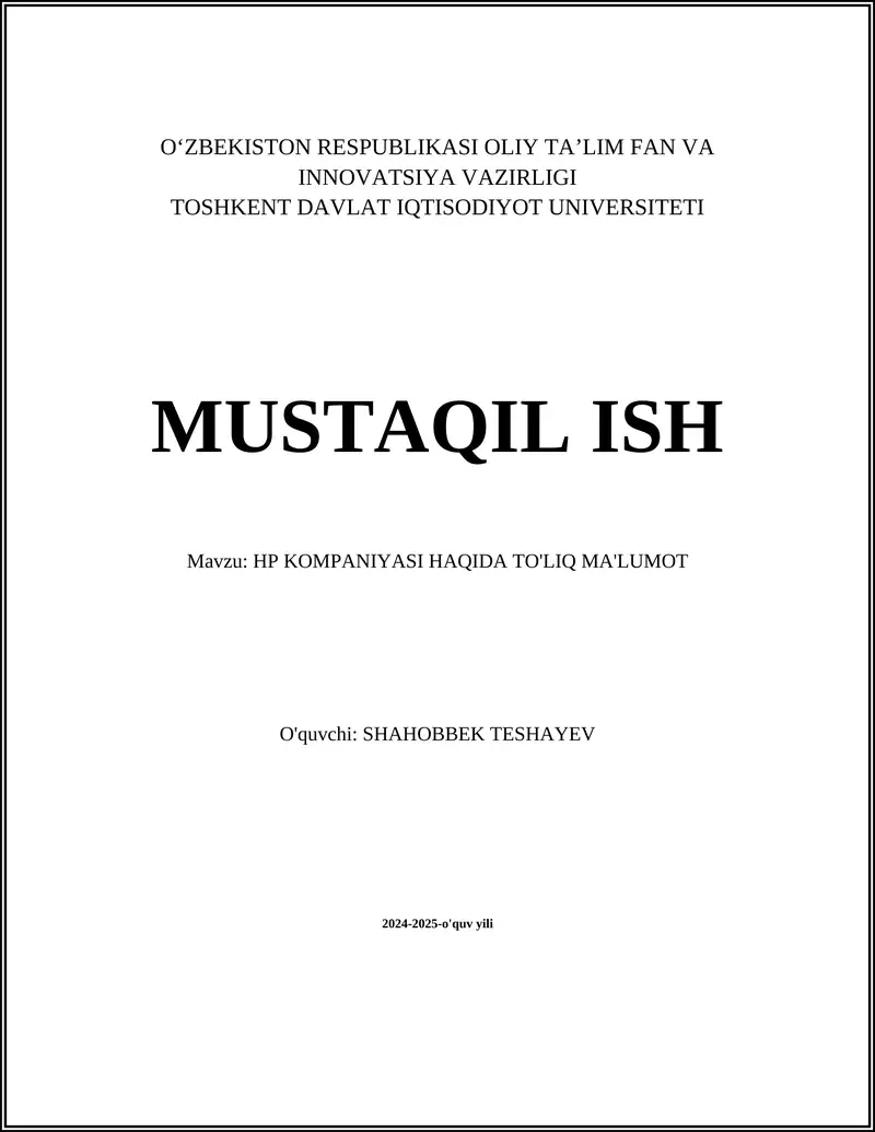 HP KOMPANIYASI HAQIDA TO'LIQ MA'LUMOT