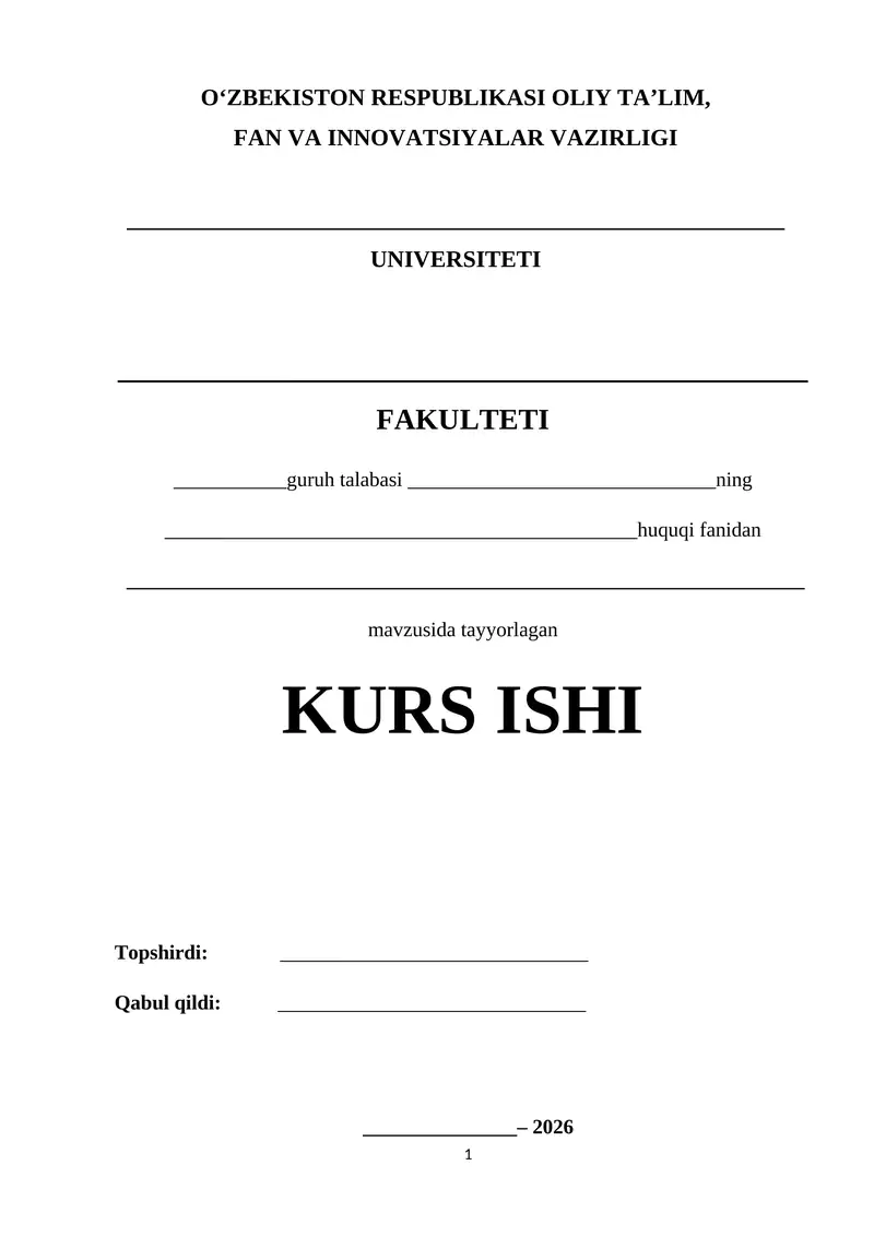 Fuqarolik huquqi obyektlari Kurs ishi