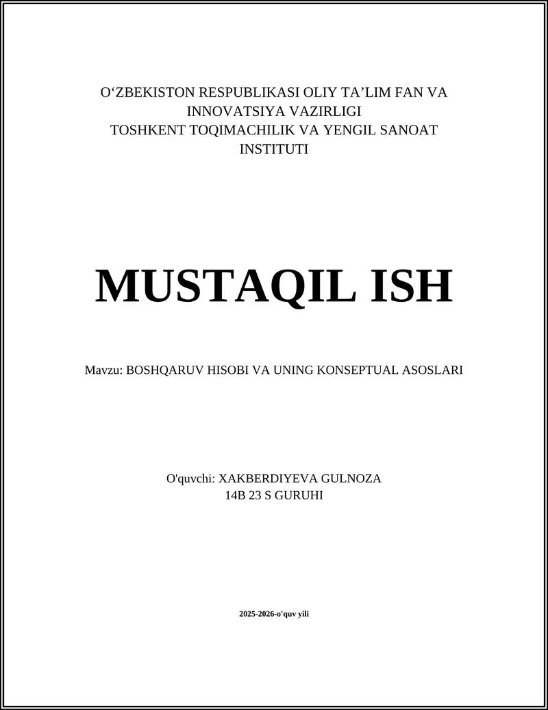 BOSHQARUV HISOBI VA UNING KONSEPTUAL ASOSLARI