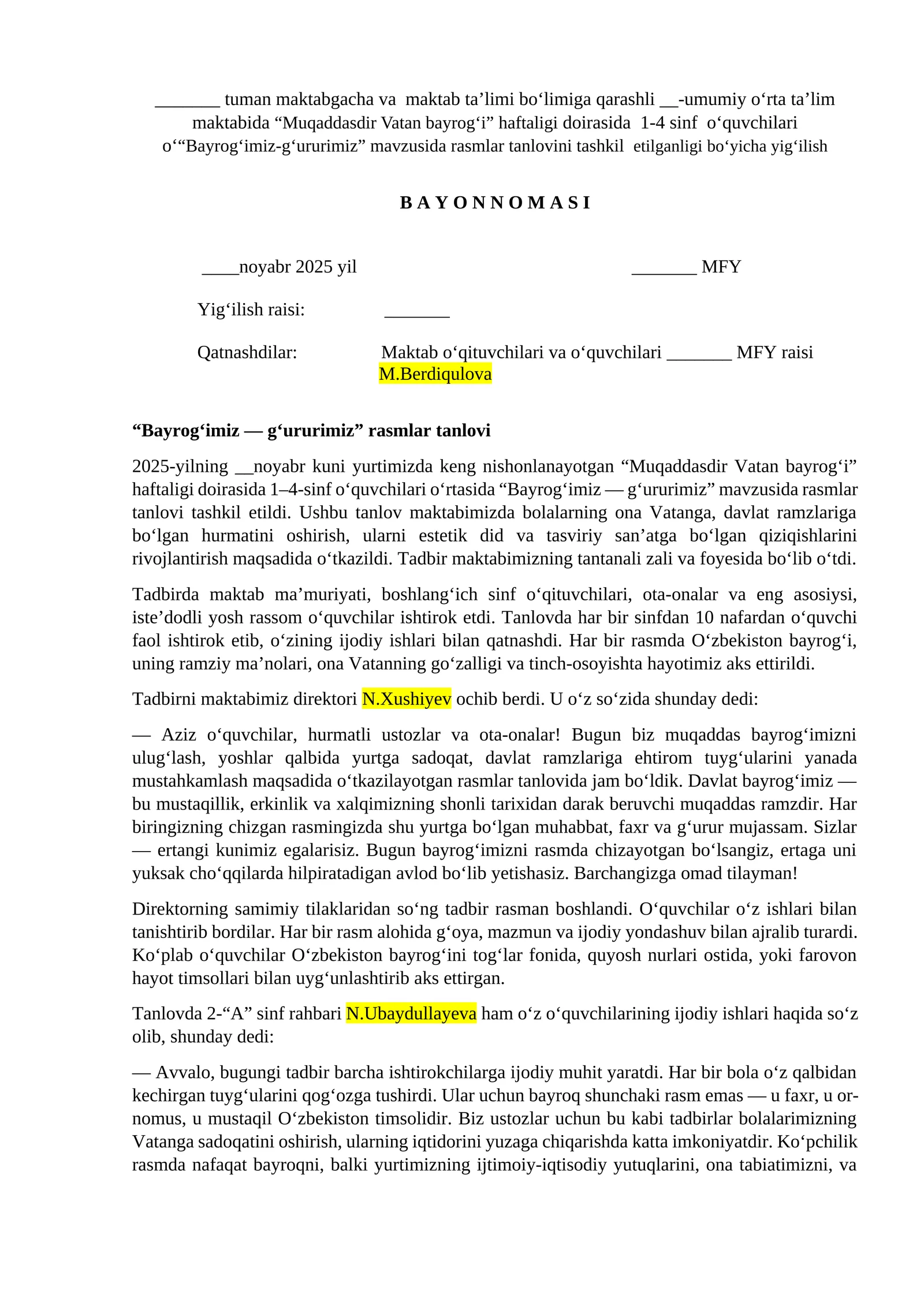 Bayrog‘imiz — g‘ururimiz