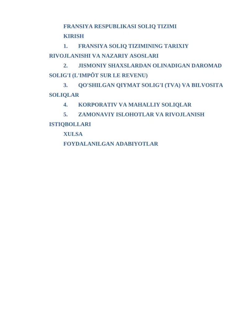 FRANSIYA RESPUBLIKASI SOLIQ TIZIMI