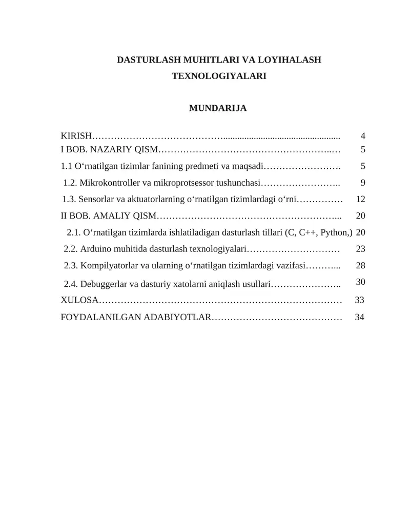 DASTURLASH MUHITLARI VA LOYIHALASH TEXNOLOGIYALARI