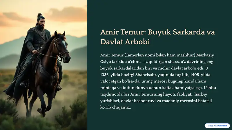 Amir Temur: Buyuk Sarkarda va Davlat Arbobi