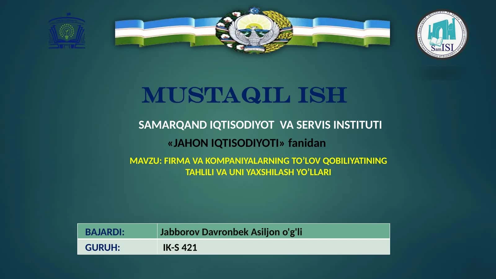 Firma va kompaniyalarning to’lov qobiliyatining tahlili