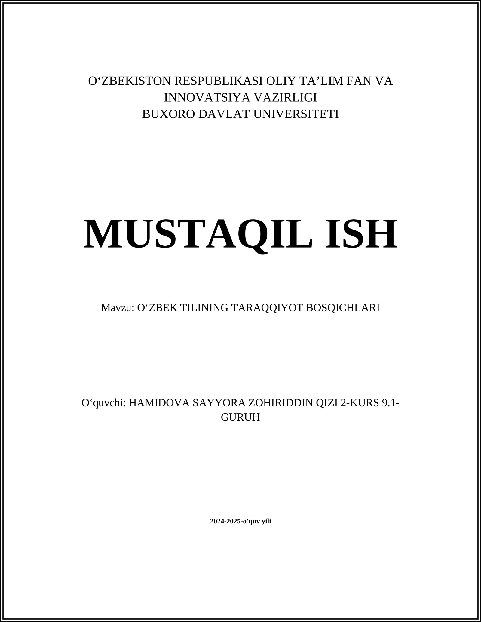 Oʻzbek Tilining Taraqqiyot Bosqichlari