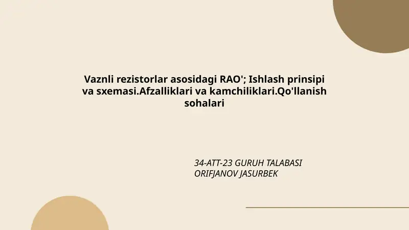 Vaznli rezistorlar asosida RAO tushunchasi