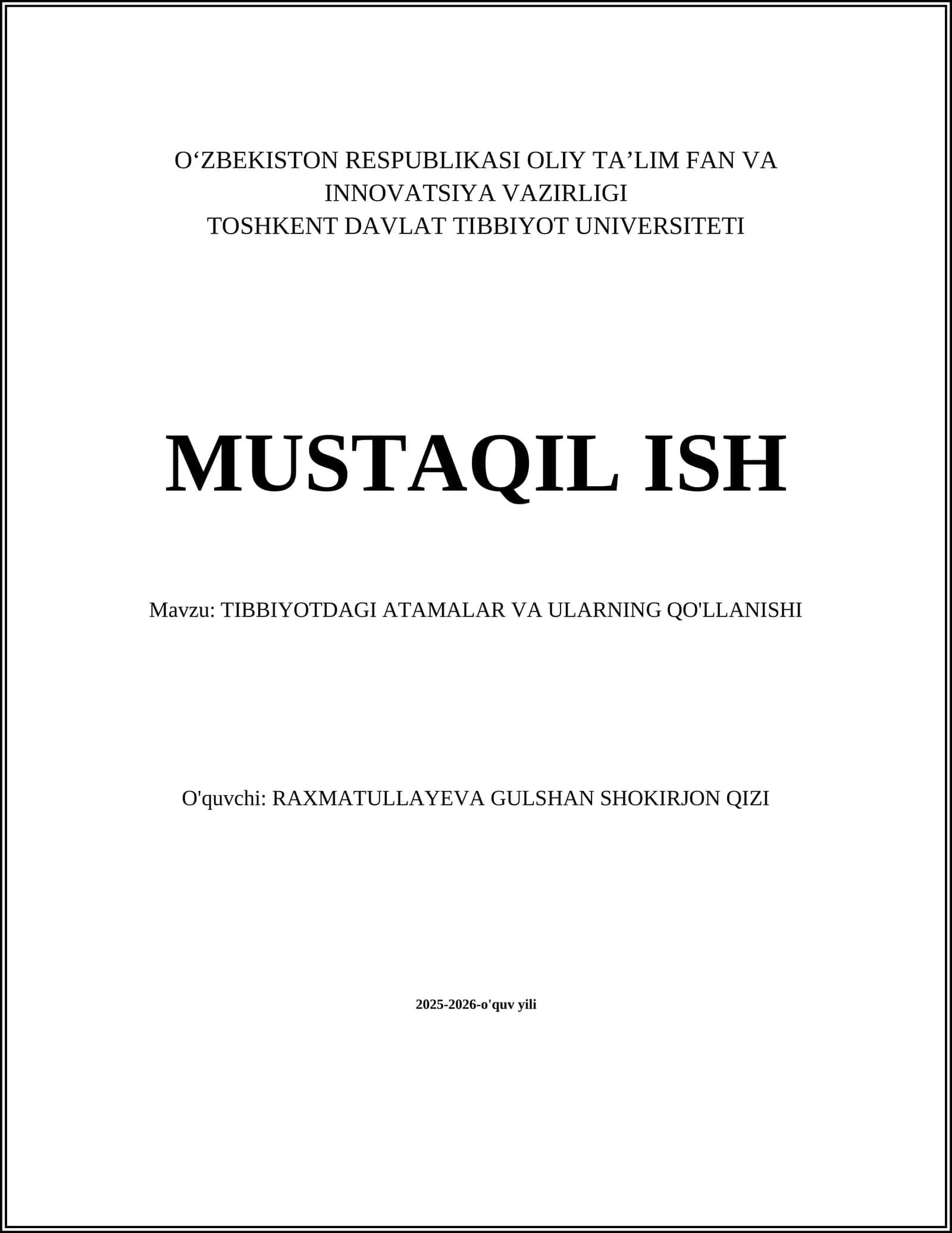 TIBBIYOTDAGI ATAMALAR VA ULARNING QO'LLANISHI