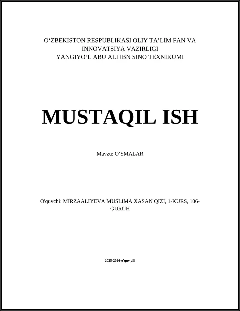 OʻSMALAR