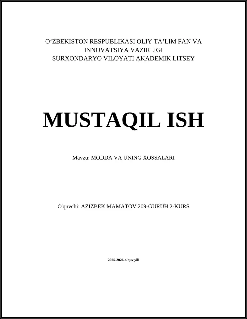 MODDA VA UNING XOSSALARI