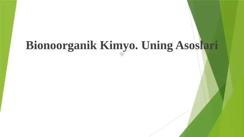 Bionoorganik Kimyo. Uning Asoslari