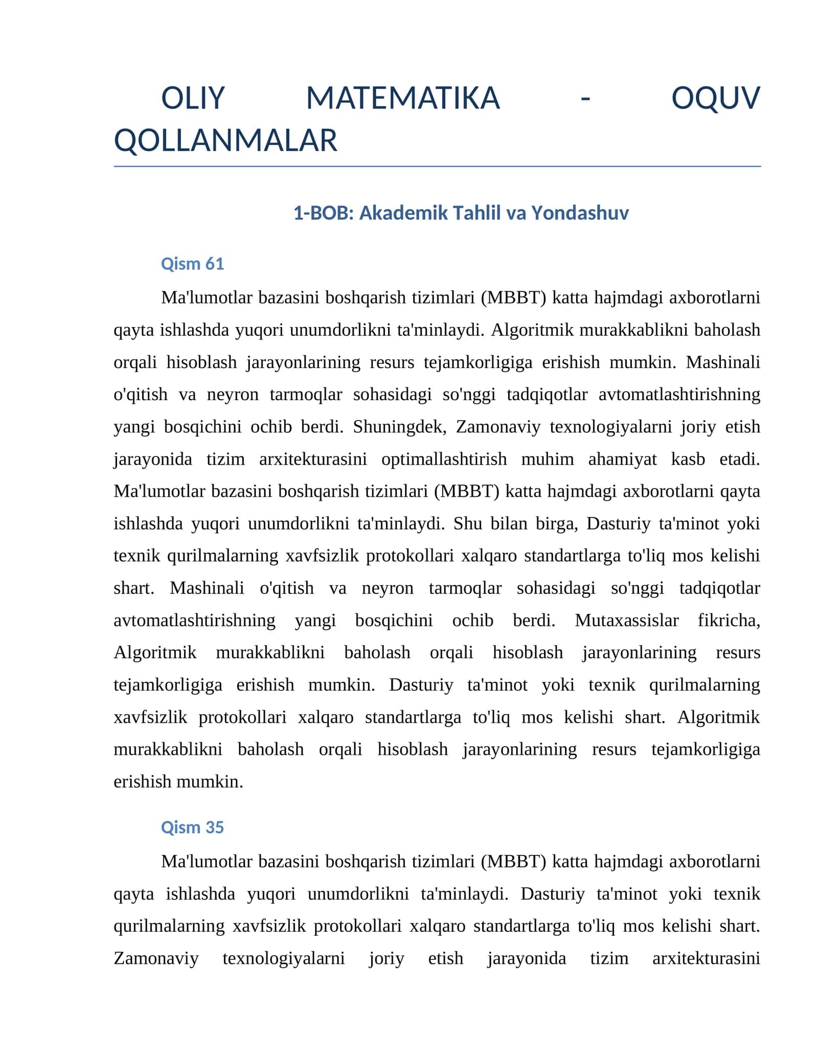 OLIY MATEMATIKA - OQUV QOLLANMALAR