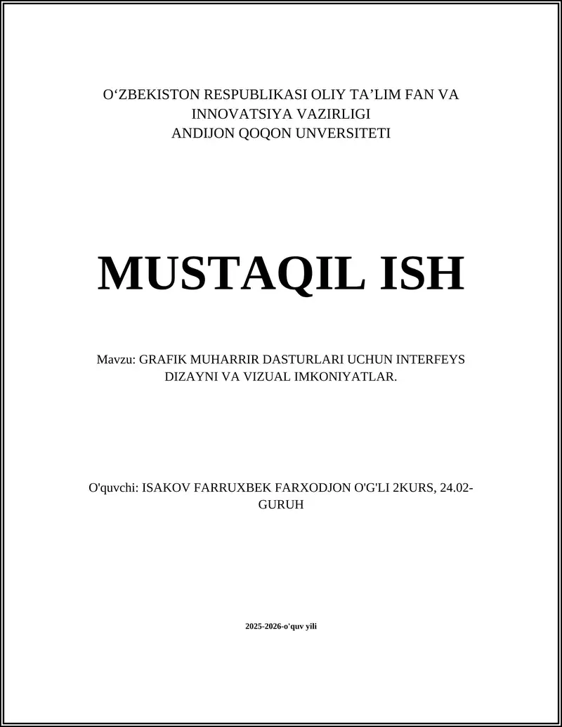 GRAFIK MUHARRIR DASTURLARI UCHUN INTERFEYS DIZAYNI VA VIZUAL IMKONIYATLAR