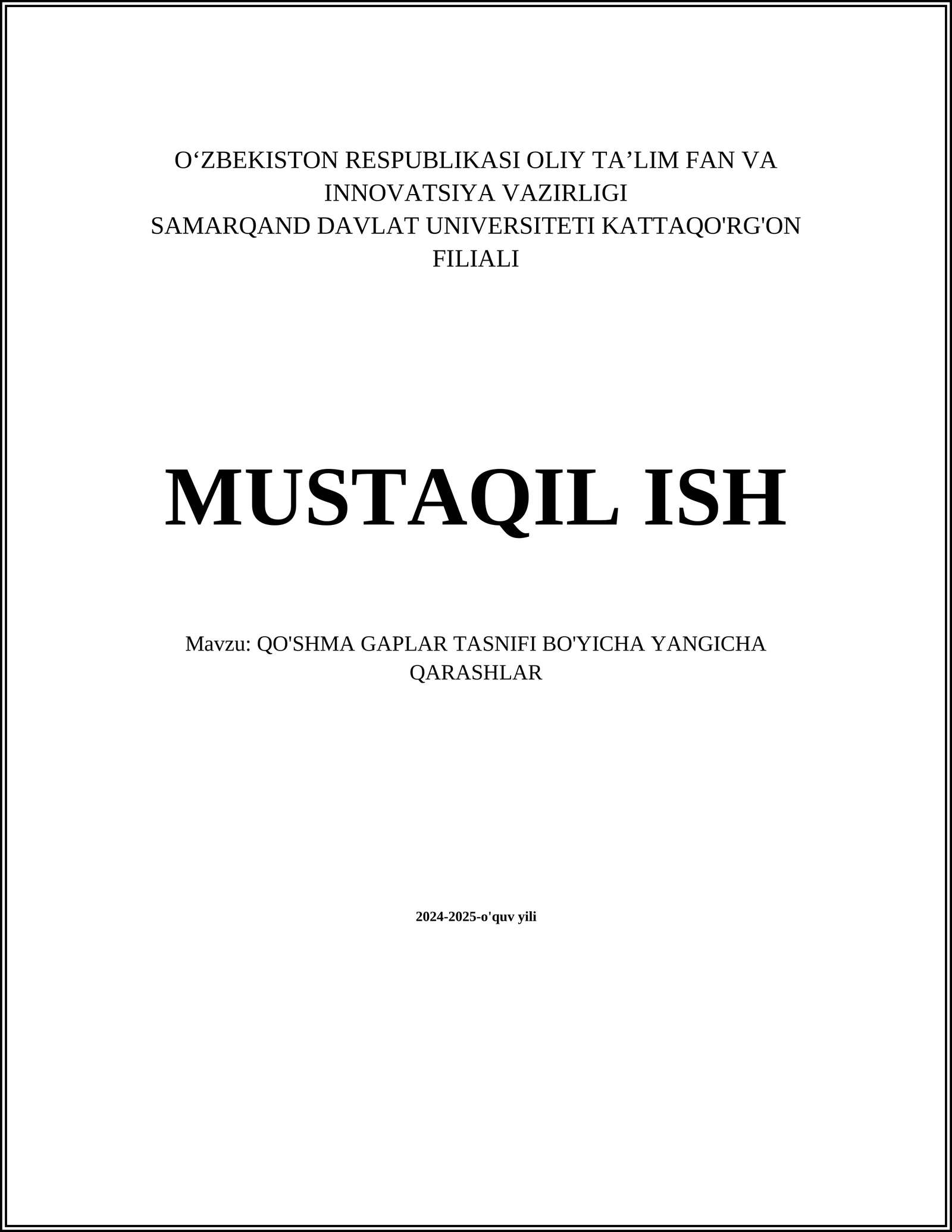 QO'SHMA GAPLAR TASNIFI BO'YICHA YANGICHA QARASHLAR