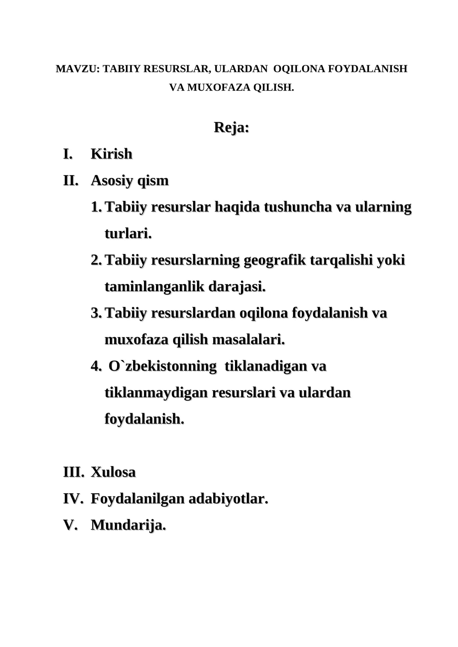 Tabiiy Resurslar va Ulardan Foydalanish