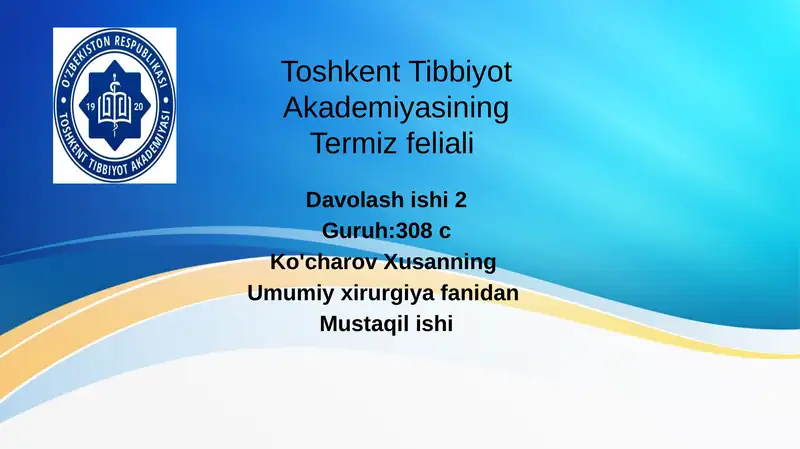 Shifoxona ichi infeksiyasi. Xirurgiyada OITS va KOVID-19 muammolari.