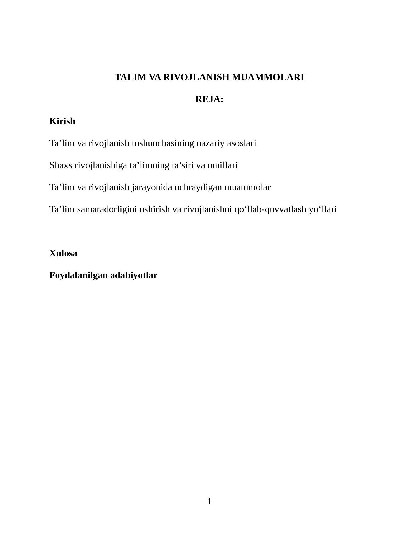 Ta'lim va rivojlanish muammolari