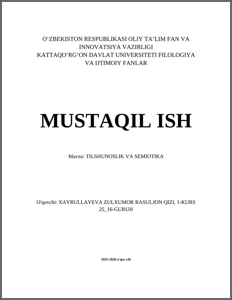 TILSHUNOSLIK VA SEMIOTIKA