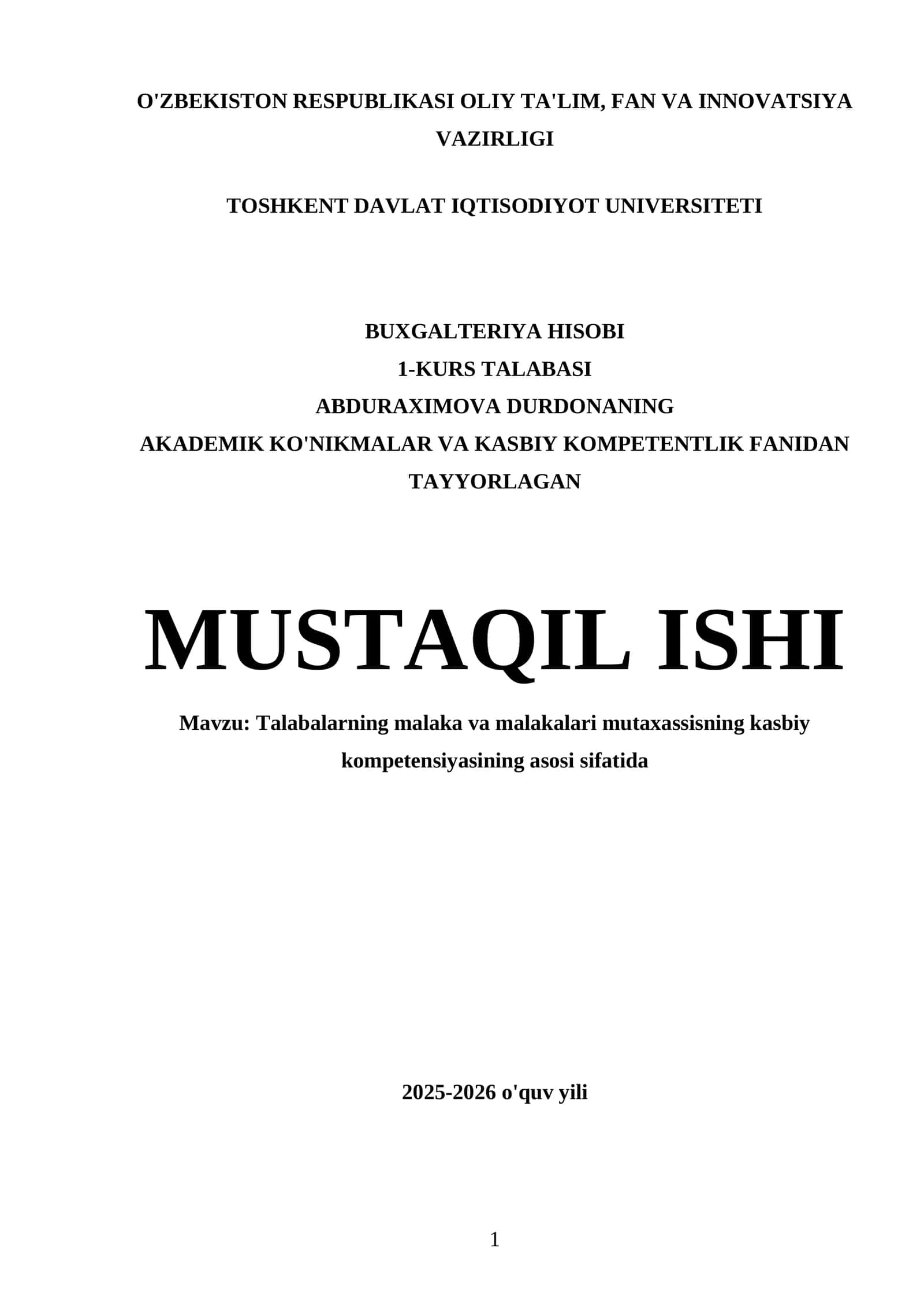 BUXGALTERIYA HISOBI 1-KURS TALABASI