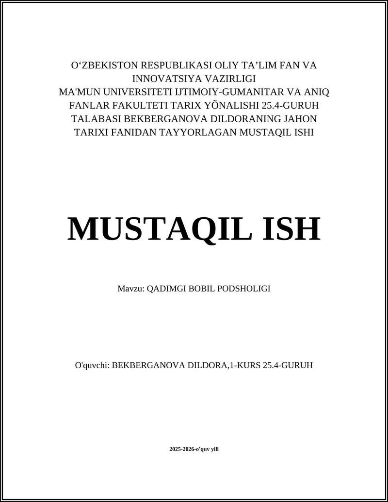 QADIMGI BOBIL PODSHOLIGI