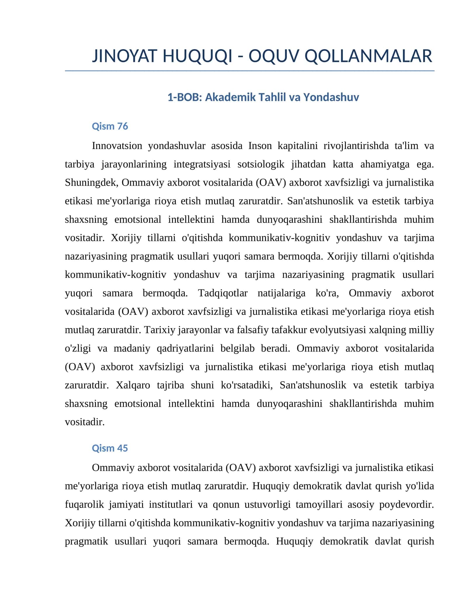 JINOYAT HUQUQI - OQUV QOLLANMALAR