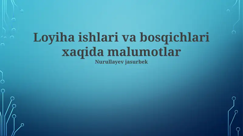 Loyiha ishlari va bosqichlari xaqida malumotlar