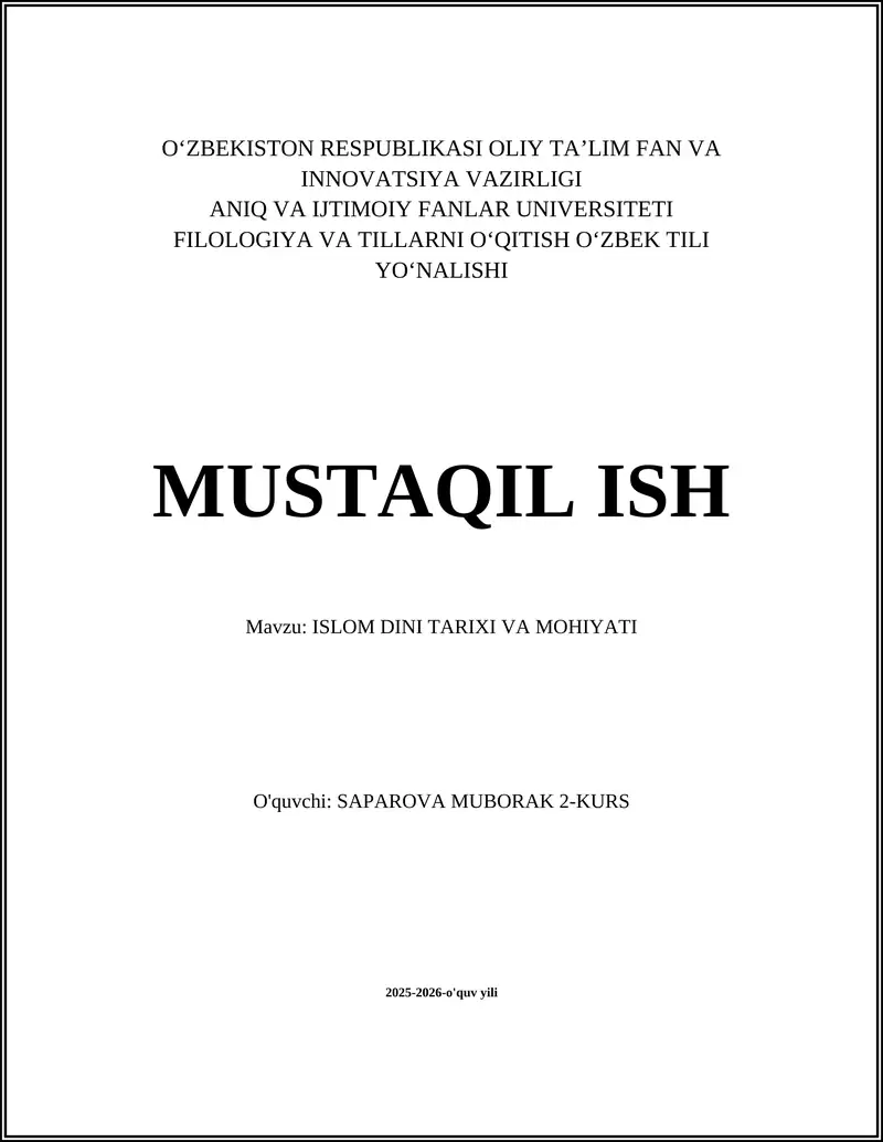 ISLOM DINI TARIXI VA MOHIYATI