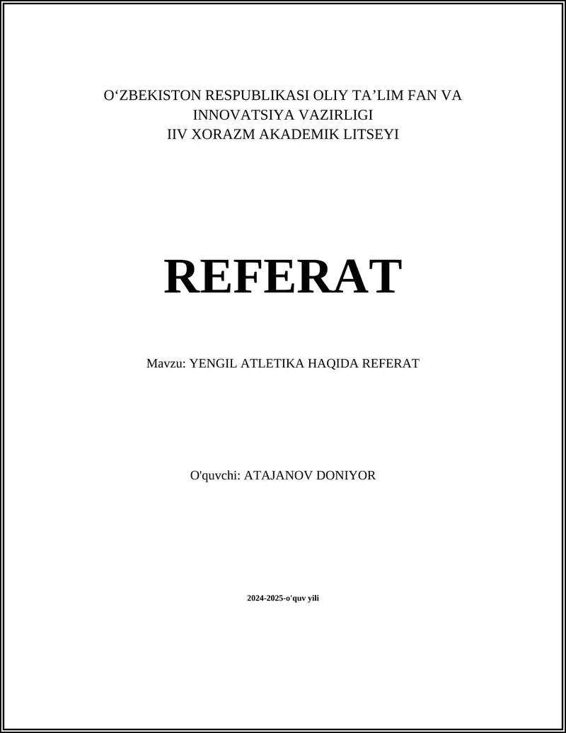 YENGIL ATLETIKA HAQIDA REFERAT