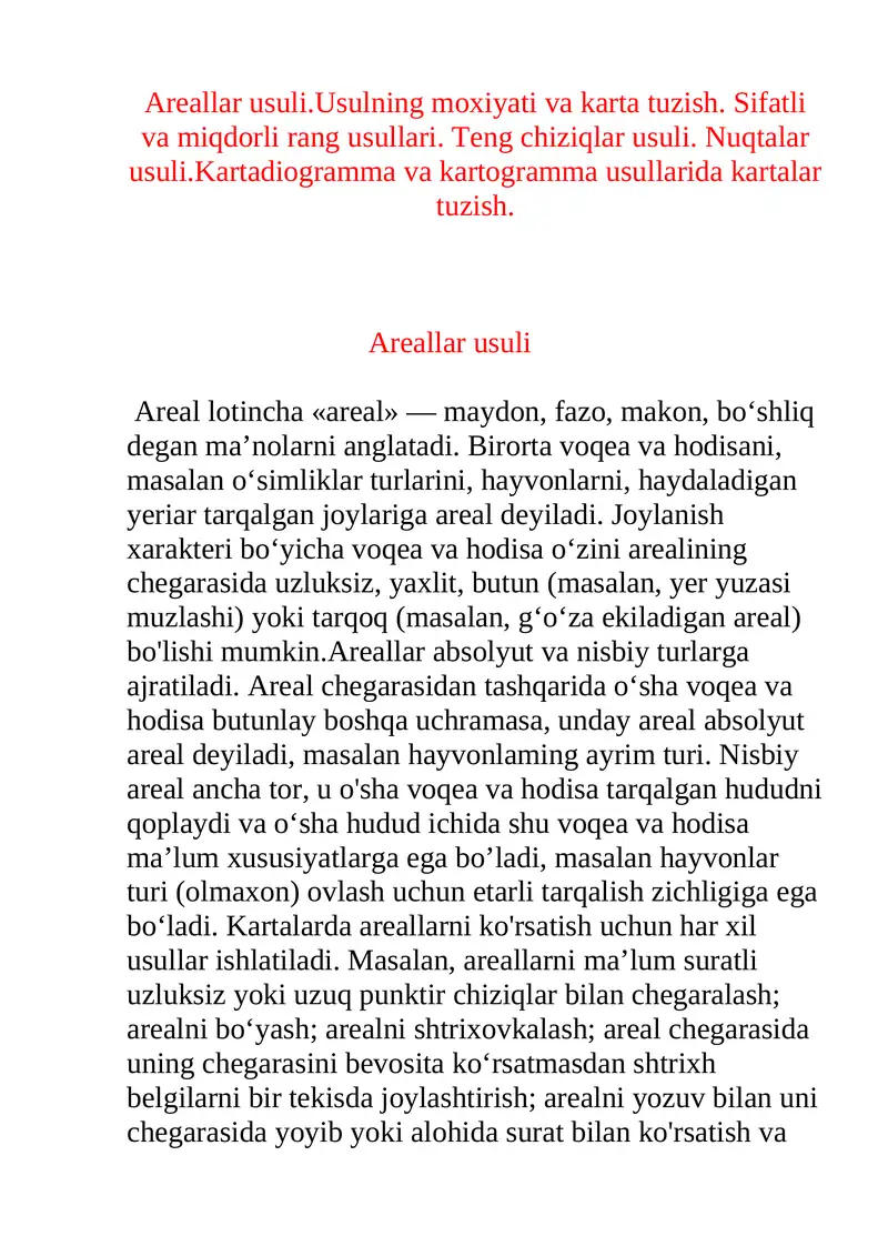 Areallar usuli