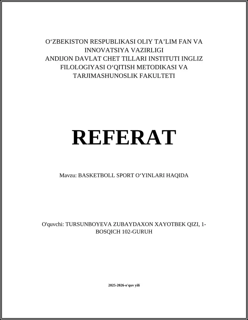 BASKETBOLL SPORT O‘YINLARI HAQIDA