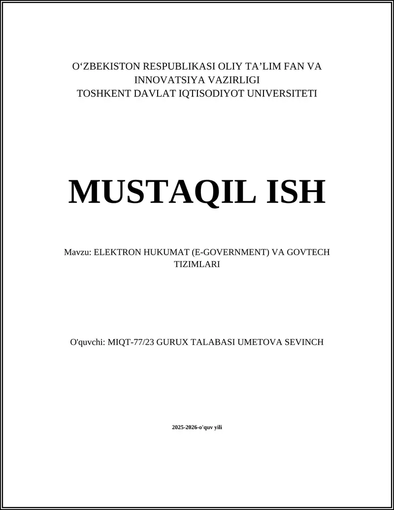 Elektron Hukumat (E-Government) va Govtech Tizimlari