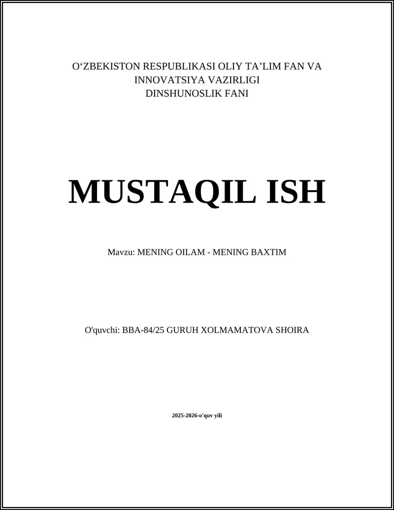MENING OILAM - MENING BAXTIM