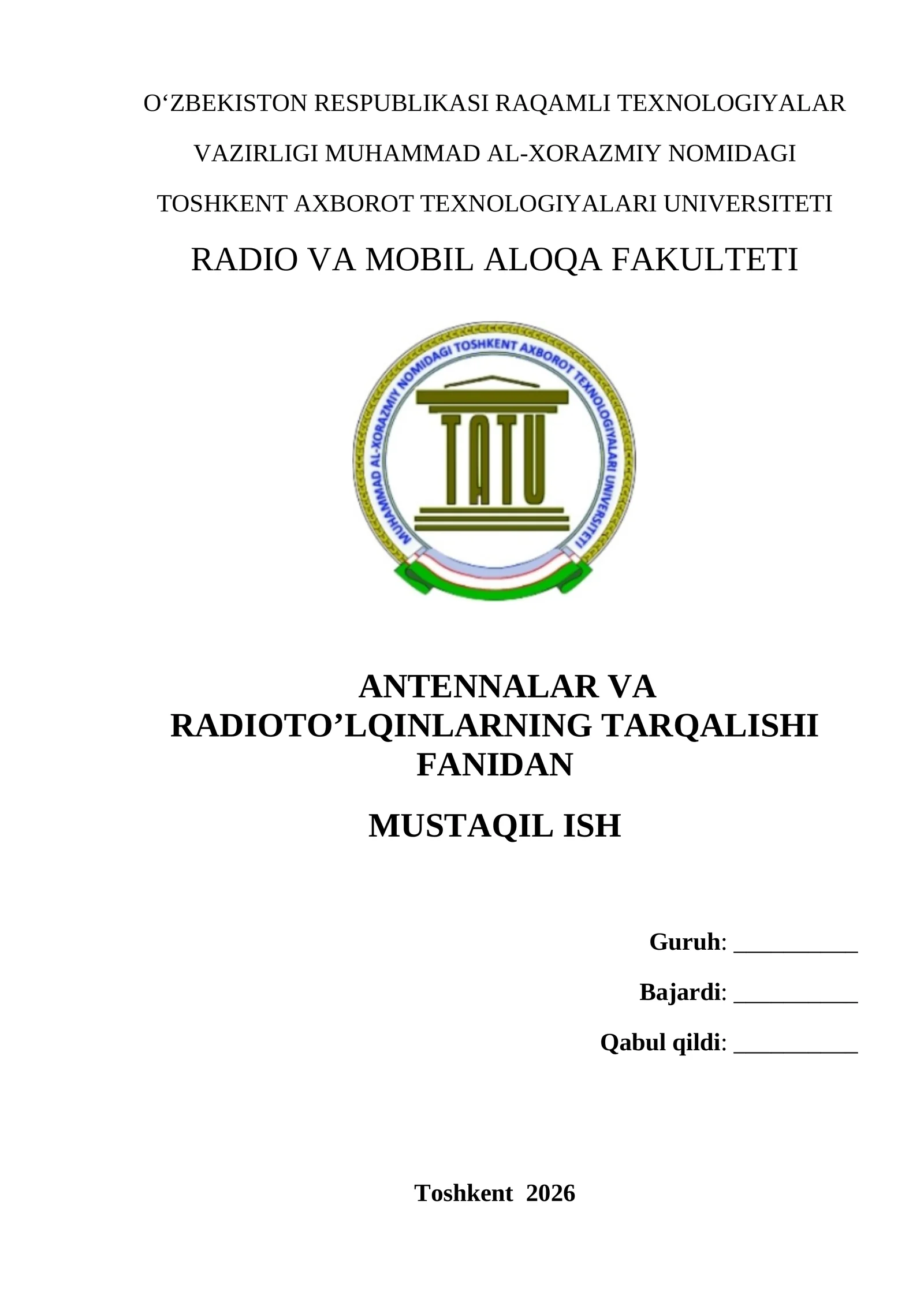 UQT diapazonidagi vibratorli antennalarning konstruktiv xususiyatlari, parametrlari  va xarakteristikalari