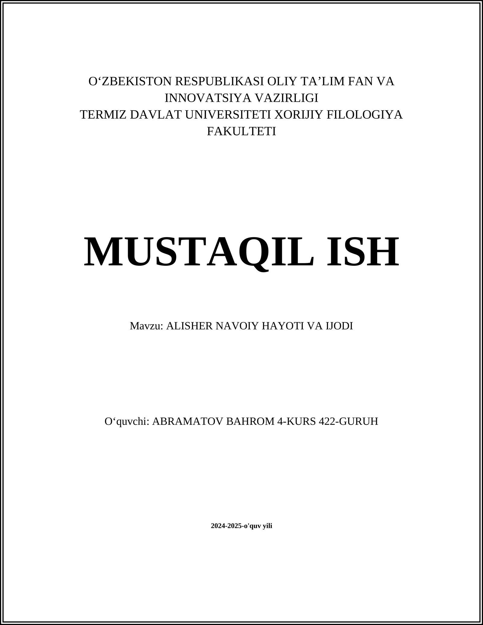 ALISHER NAVOIY HAYOTI VA IJODI