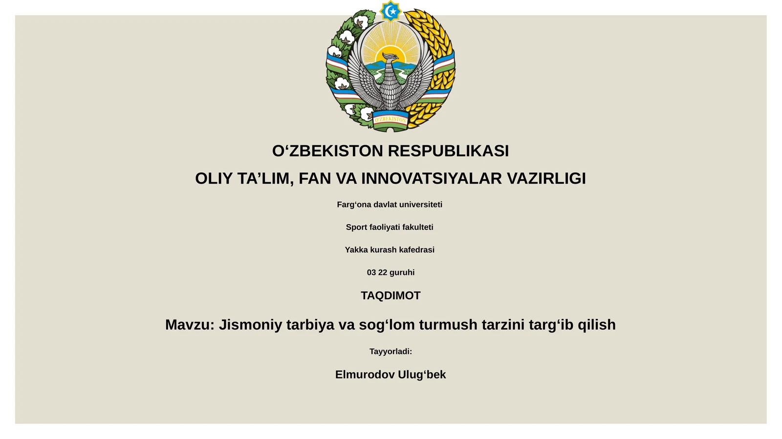 Jismoniy tarbiya va sog'lom turmush tarzini targʻib qilish