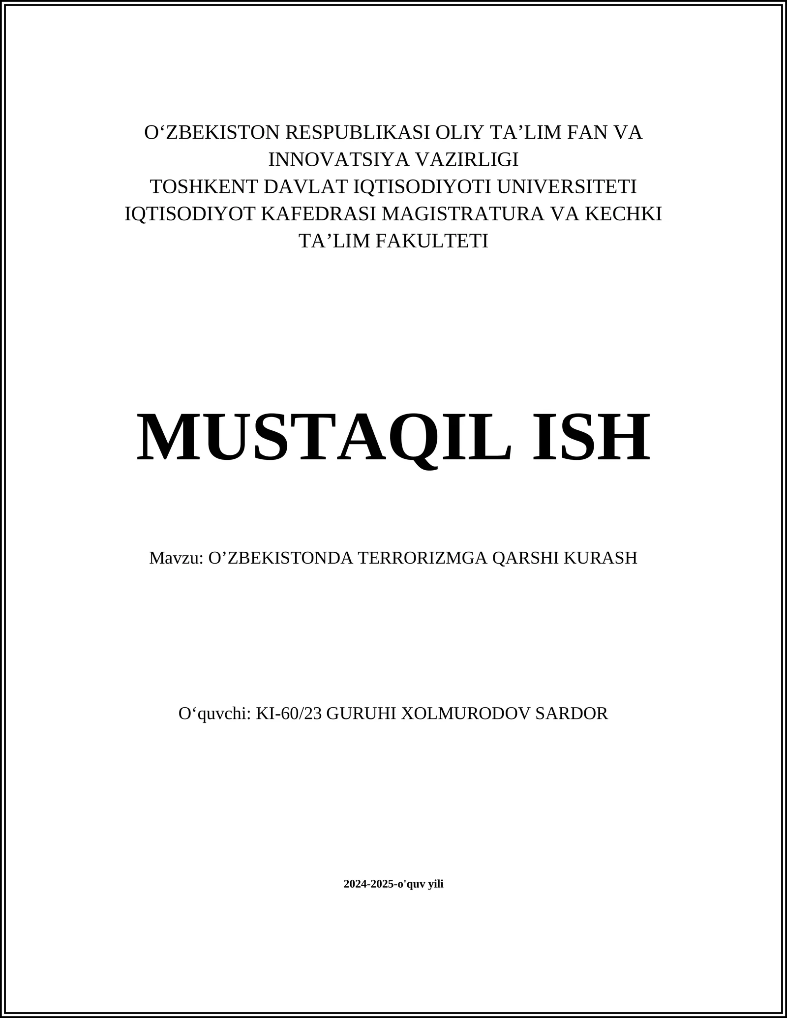 O’ZBEKISTONDA TERRORIZMGA QARSHI KURASH