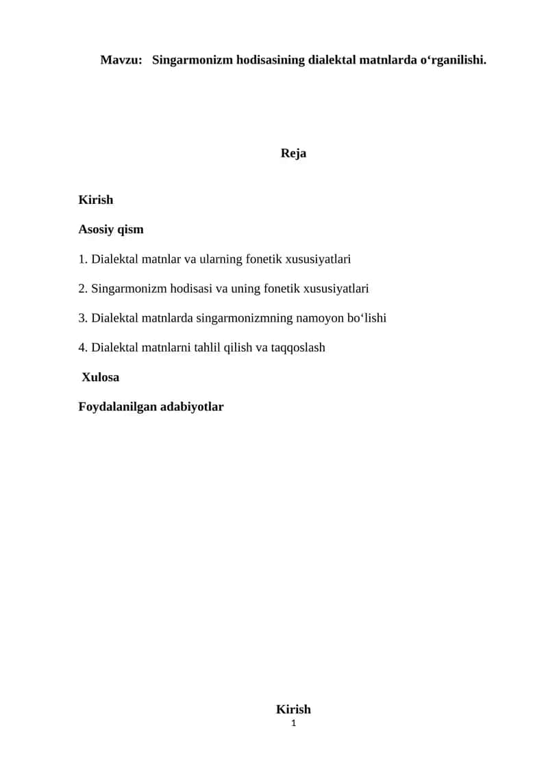 Singarmonizm hodisasining dialektal matnlarda o‘rganilishi