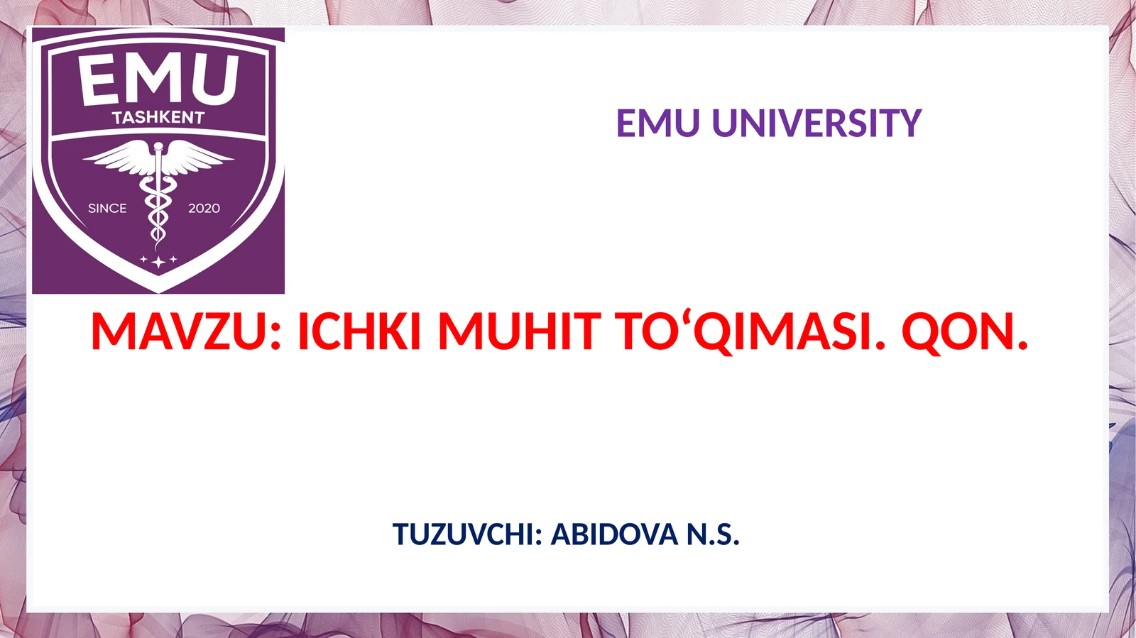 ICHKIMUHIT TO‘QIMASI. QON