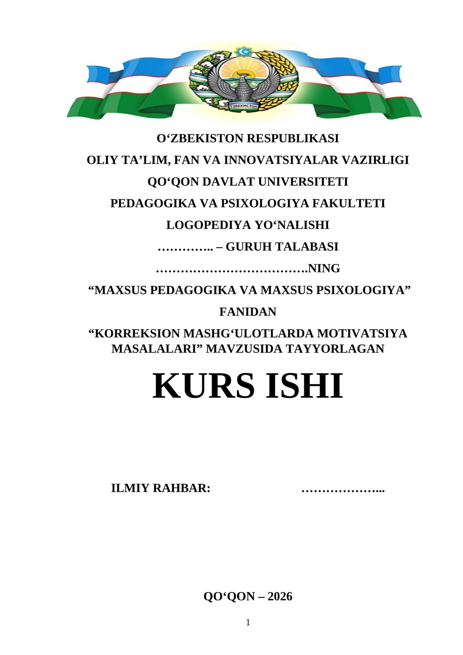 KORREKSION MASHG‘ULOTLARDA MOTIVATSIYA MASALALARI