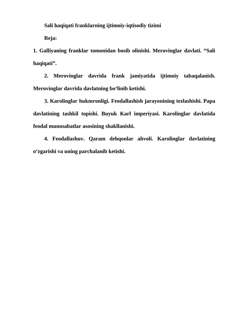 Sali haqiqati franklarning ijtimoiy-iqtisodiy tizimi