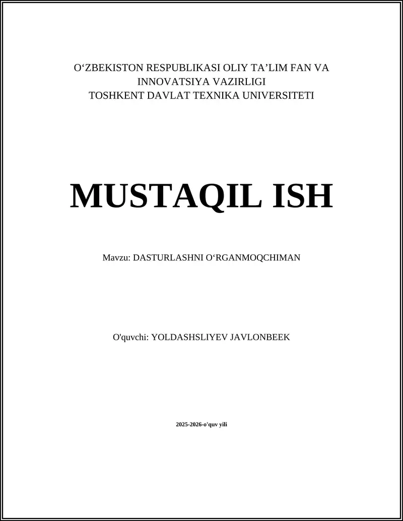 DASTURLASHNI OʻRGANMOQCHIMAN